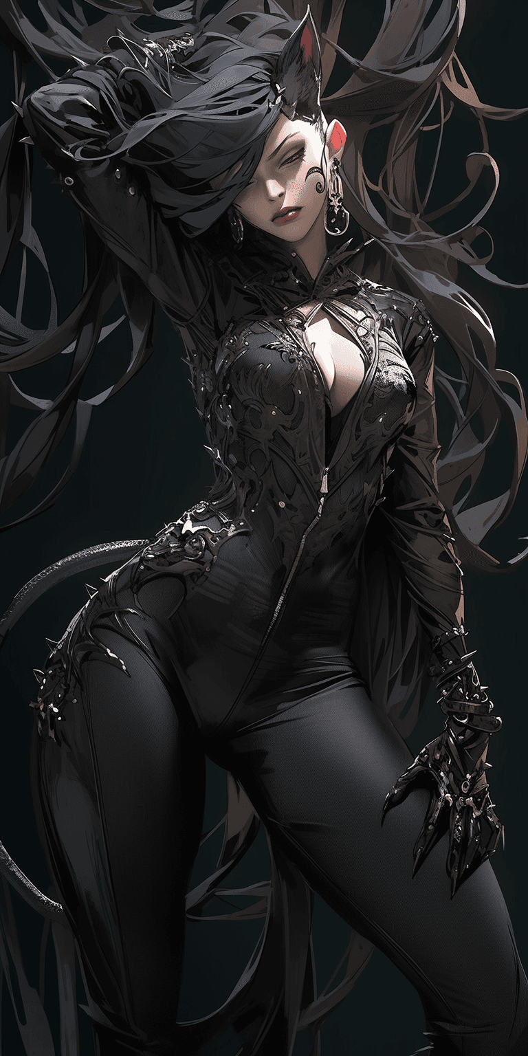 AI generated: low angle action pose, stunning diesel girl character in chrome-plated metal chains surrounded by cr...