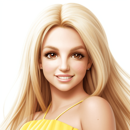 AI generated: Cartoon, semi realistic britney spears, headshot, white background, hair down, looking forward, faci...