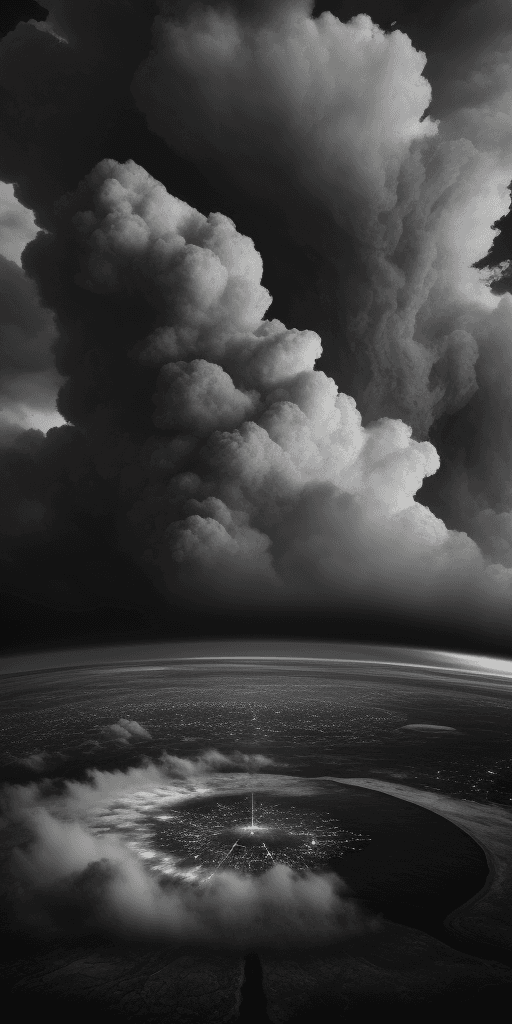 AI generated: Where worlds collide and days are dark , epic , 8k , hd , brown, brown, gray, black and white tones ...