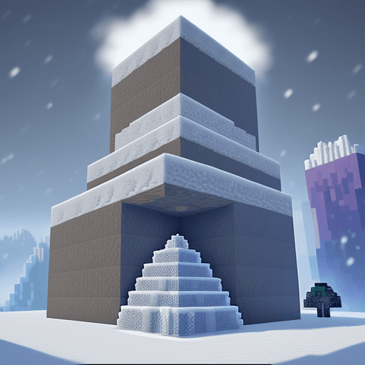 AI generated: minecraft pixel block, looks like ice age one, with elements and particles of snow