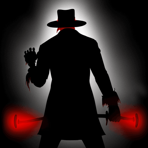 AI generated: The silhouette of Freddy Krueger with his knified fingers
 seen from behind holding a whip in one ha...