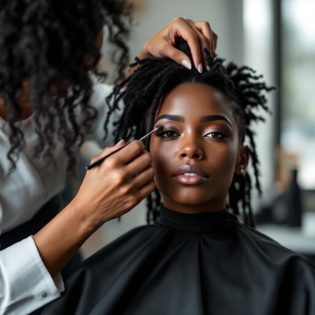 AI generated: ULTRA REALISTIC IMAGE OF A BLACK HAIRDRESSER DYING A BLACK FEMAKE CLIENTS HAIR IN BEAUTY SALON