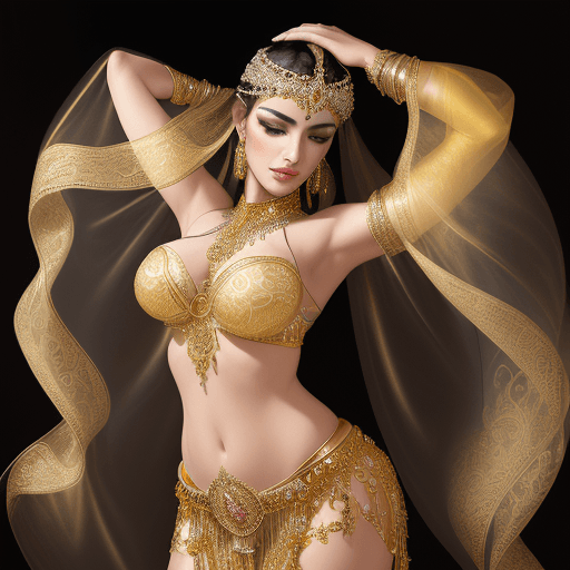 AI generated: a high-resolution portrait of a supermodel beautiful 25 year old belly dancer wearing exquisite flow...