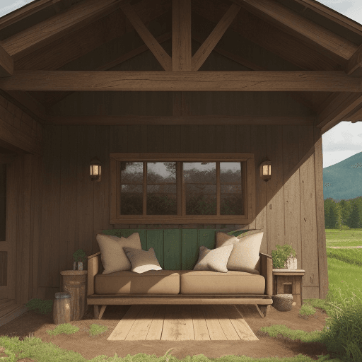 AI generated: 16:9 aspect ratio, A rustic design with cozy, country-style architecture, earthy colors on exterior ...