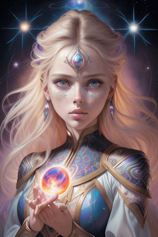 AI generated: ultra realistic photo portrait of Scarlett Leithold cosmic energy, colorful, painting burst, beautif...