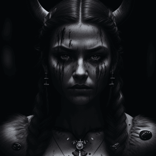 AI generated: cinematic film still dramatic side lighting, dramatic intense stare closeup portrait, dark black bac...