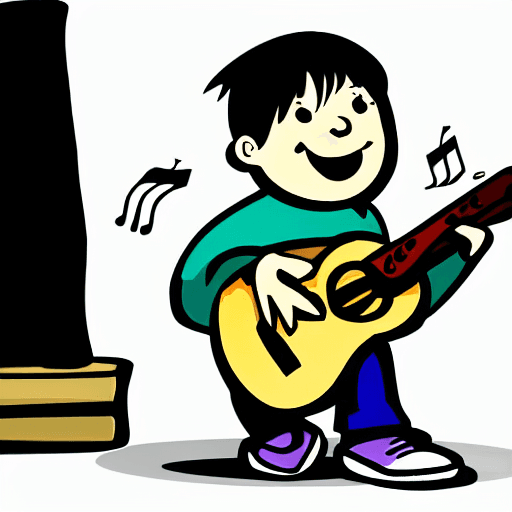 AI generated: little boy with a guitare in cartoon style