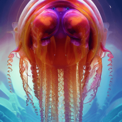 AI generated: Goddess close-up portrait ribcagel. jellyfish phoenix head, nautilus, orchid, skull, betta fish, bio...