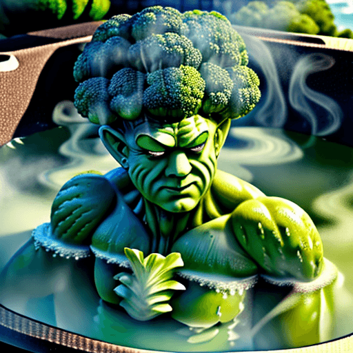 AI generated: broccoli man
 chilling in a hot tub ultra realistic 4k
