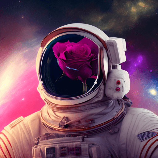 AI generated: Growing rose in a broken helmet of an astronaut in open space, galaxy, nebula, photorealistic, 8k oc...