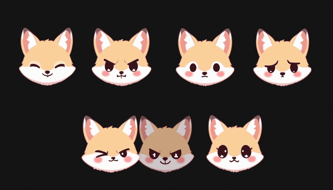 AI generated: "A set of five ultra-chibi fox face emojis designed for Discord. Each emoji features a round, fluffy...