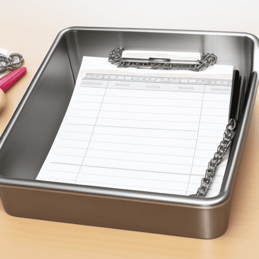 AI generated: Design a paper organizer assuming that we only have one  stainless steel chain