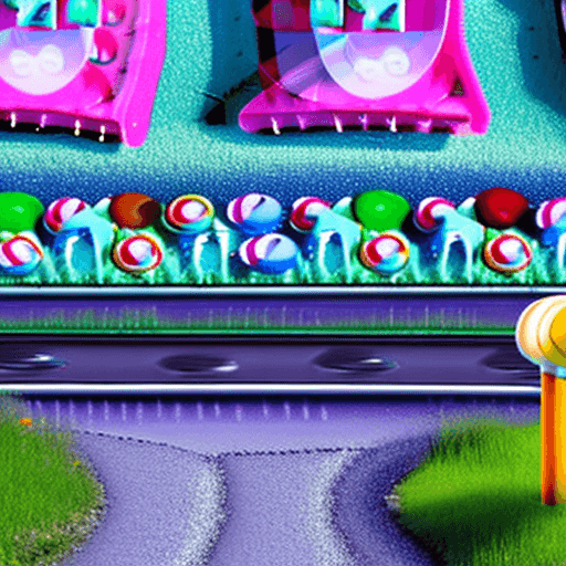 AI generated: 3d digital fantasy dynamic image of a dreamy whimsical candy-land dreamscape at winter, a railway tr...