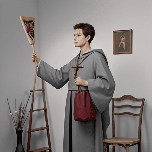 AI generated: A person holds up a wooden stick with both hands. At the tip of this stick there is a web camera. Th...