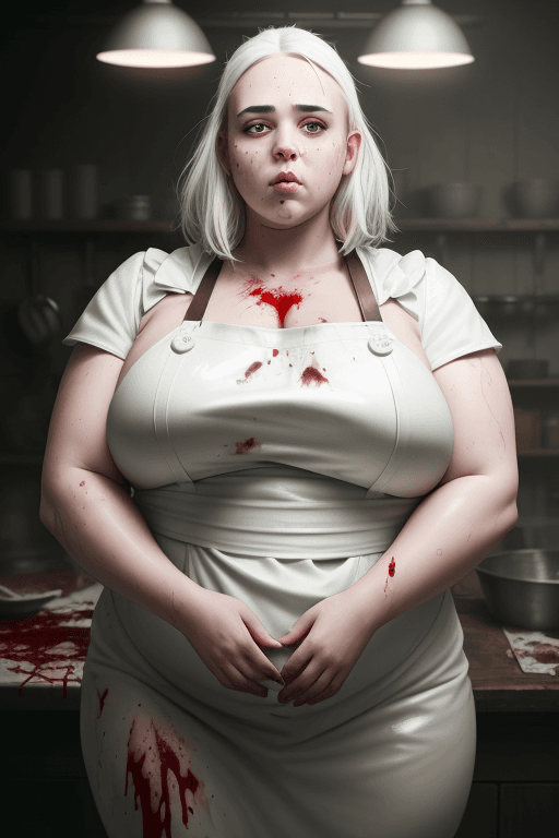 AI generated: RAW photo, low key, cinematic composition, fat  ugly female butcher, woman, rim light, blood everywh...