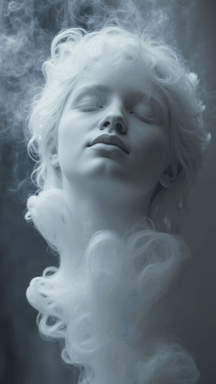 AI generated: The image features a smoke-like representation of a beautiful goddess, which appears to be a white a...