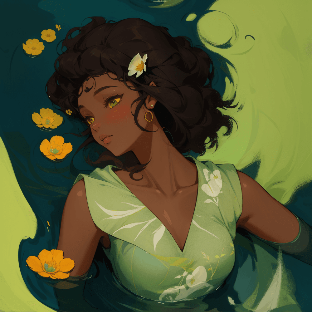 AI generated: a painting of a woman with flowers in her hair, inspired by loish, deviantart contest winner, digita...
