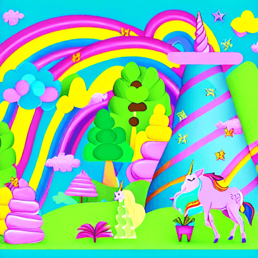 AI generated: Illustration of a unicorn candy land with naturalistic collage imagery texture.
