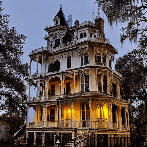 AI generated: a scary Victorian house at night in savannah