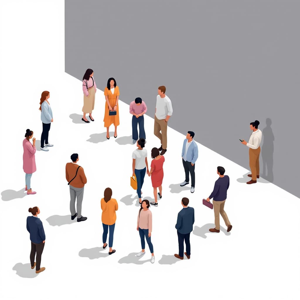 AI generated: a series of [people] are shown in isometric fashion, in the style of small brushstrokes, white backg...