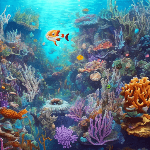 AI generated: the underwater is filled with vibrant colors, ancient ruins, and fantastical creatures,
massive sea ...