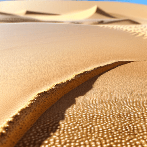 AI generated: Close up of a barren desert landscape - showing grains of sand in the foreground.  Style should be h...