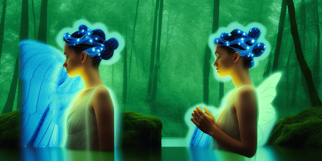 AI generated: close side profile focus, multilayered parallax paper craft 3d model fairy with semi-transparent and...