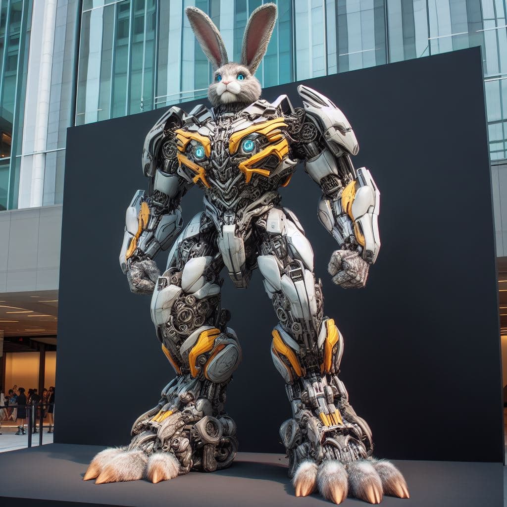 AI generated: full body rabbit robot, photo real, film still transformers