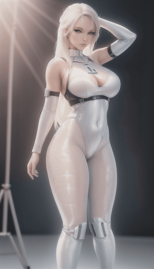 AI generated:  female dressed as storm trooper, lingerie, starship background, (((full body visible))), looking at...