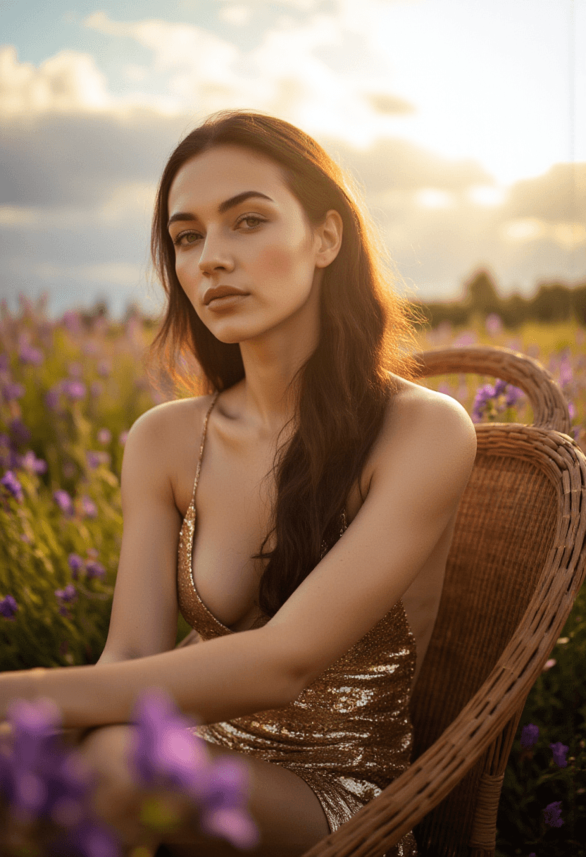 AI generated: A beautiful woman with long dark-brunette hair pulled into a ponytail, light-blue eyes, and fair com...