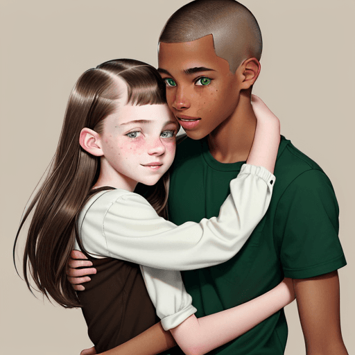 AI generated: Photo of a whiteskin  young girl with two green eyes, braces, no freckles, straight brown hair, and ...