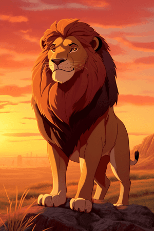 AI generated: Fearless lion, composing a symphony, of the savannah, with majestic mane and powerful roar, by Pixar...
