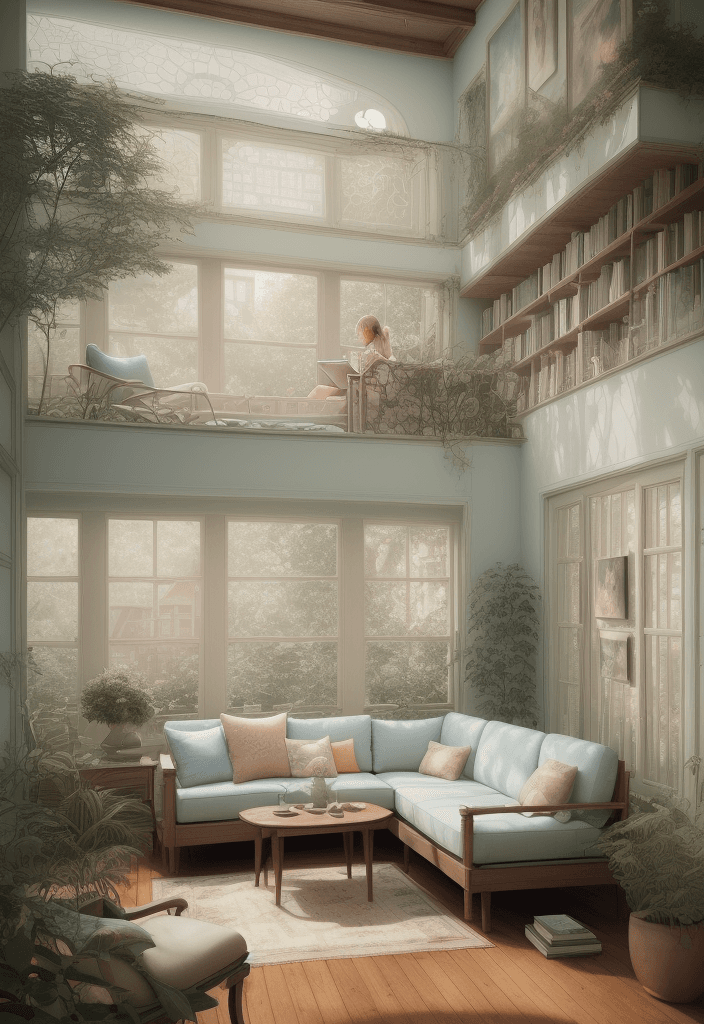 AI generated: High resolution depth deep colors photography interior design, dreamy sunken living room conversatio...