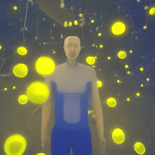 AI generated: a man with a blue body and yellow dots on his chest, computer graphics by Mike Winkelmann, featured ...