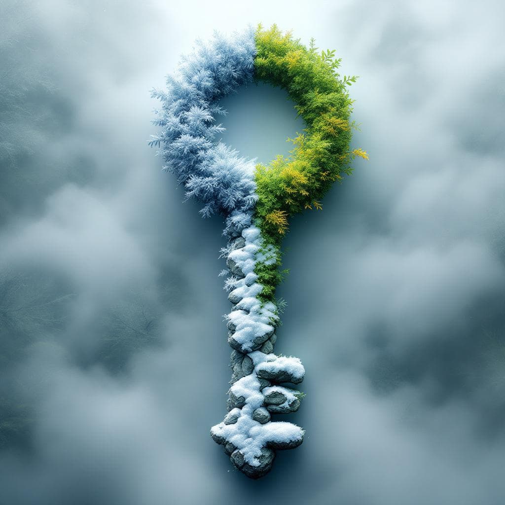 AI generated: Create a key made of nature like trees and half snow covered stones going through all the seasons li...