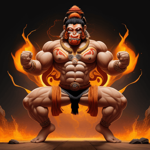 AI generated:  full body of Thai Hanuman inspired by the Hanuman character from Thai Khon mask art, big muscle, st...