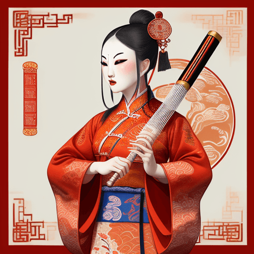 AI generated: "Illustration, Peking Opera huadan playing the Chinese flute, opera music, random two to three color...