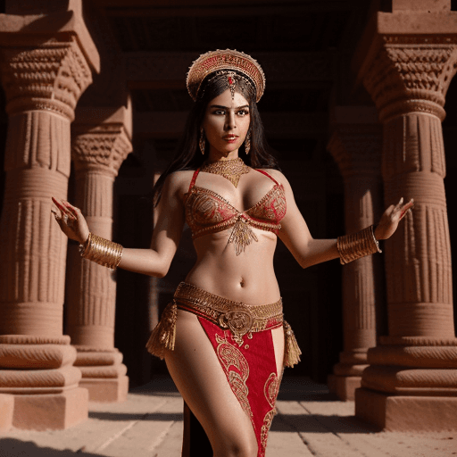AI generated: The image depicts a gorgeous with woman with Size 38 DD’s with a taut chiseled stomach in an intrica...