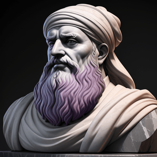 AI generated: Ibn Rushd Islamic philosophy, old man, old face, instaport style, Italian marble goddess statue, per...