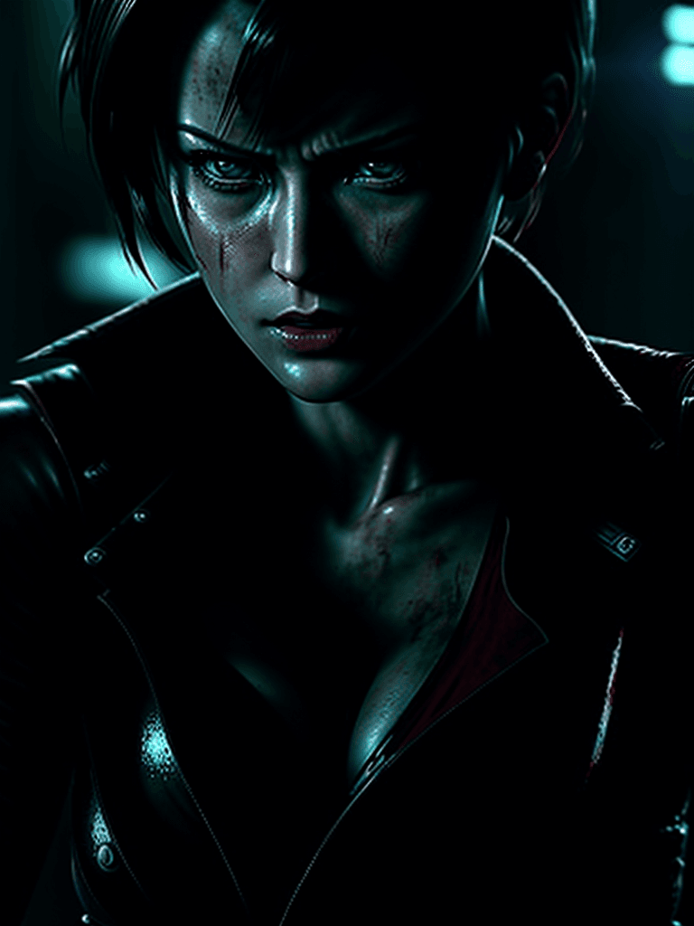 AI generated: a cinematic shot from ada wong, science fiction, Resident Evil movie, closeup shot, gritty combat dr...