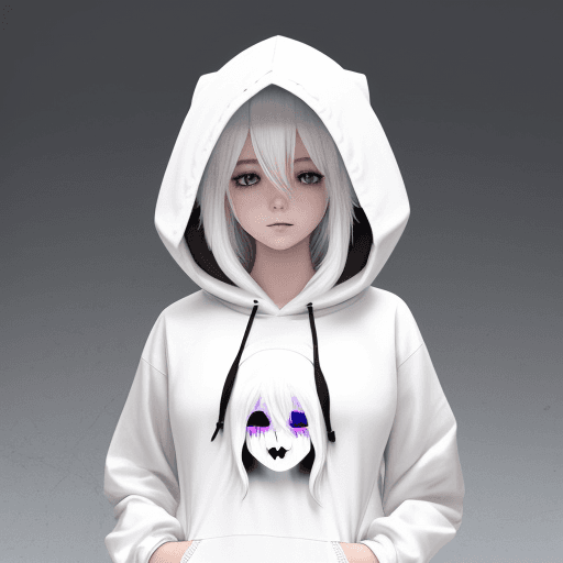 AI generated: perfect anime quality, (beautiful:1.2), white hair, pretty, anime girl, wearing hoodie with hood up ...