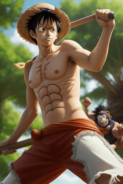 AI generated: A man cosplay one piece monkey d. luffy live in action, high - resolution, photography realistic sty...