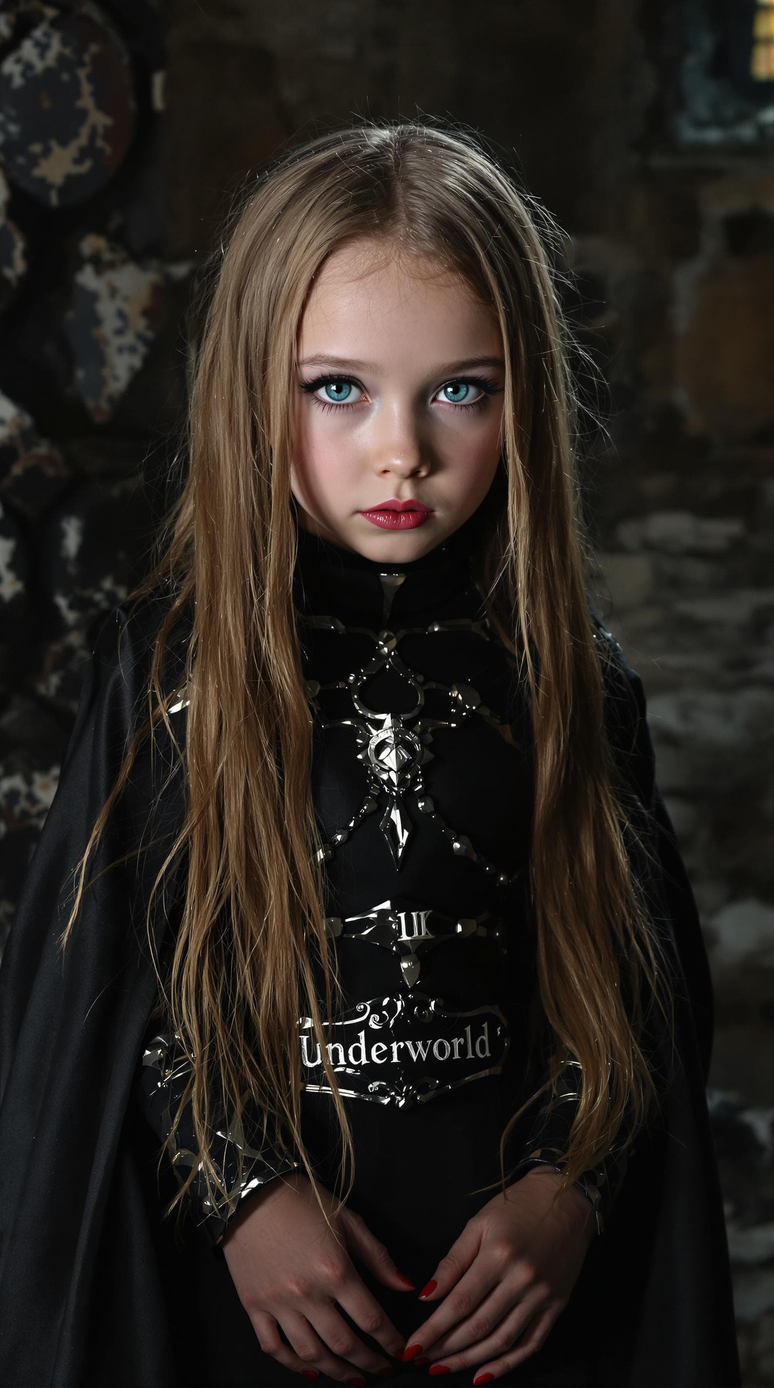 AI generated: a professional photo of a exceptionally beautiful in the world, vampire death dealer, (age 7), (seve...