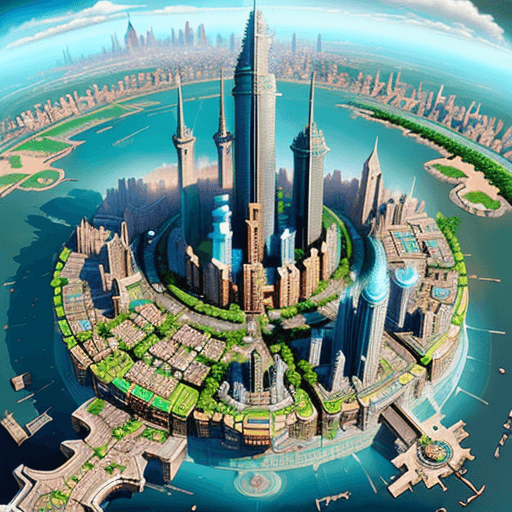 AI generated: a fantasy city seen from above with yoshi as the main feature