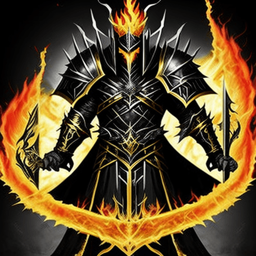 AI generated: Lord of the Frenzied Flame, Elden Ring, black overlapping plate armor edged with gold, black overlap...
