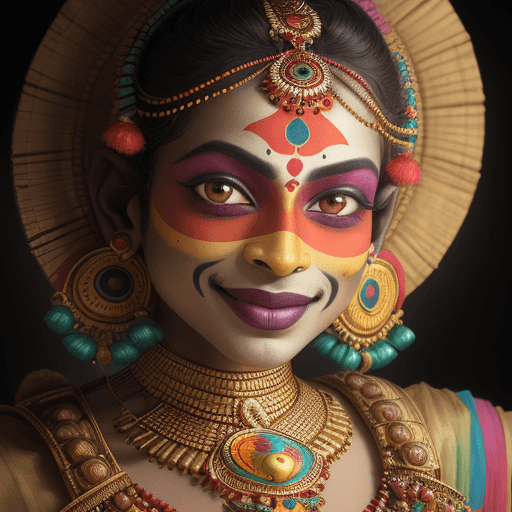 AI generated: a kathakali dancer from india with beautiful and vibrant colors makeup and expressive eyes, a soul-s...