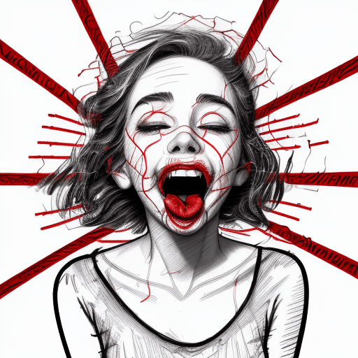 AI generated: A drawing of an excited woman with their mouth open and smoking, made up entirely from scribbles of ...