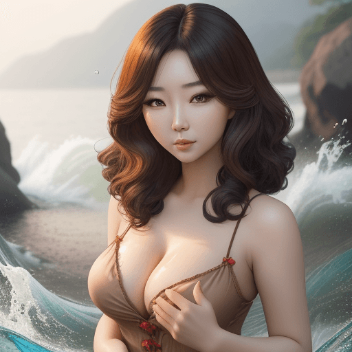 AI generated: asian attractive woman with her hair curled, cleavage exposed, in the style of samyang af 14mm f/2.8...