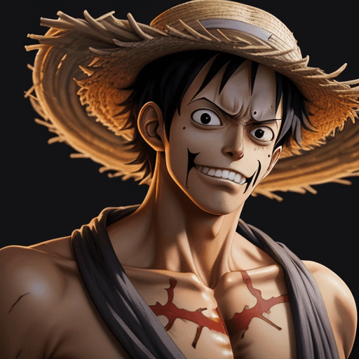 AI generated: Monkey D. Luffy corpo inteiro, one piece anime, X-shaped scar on his chest, Straw Hat, symmetrical b...