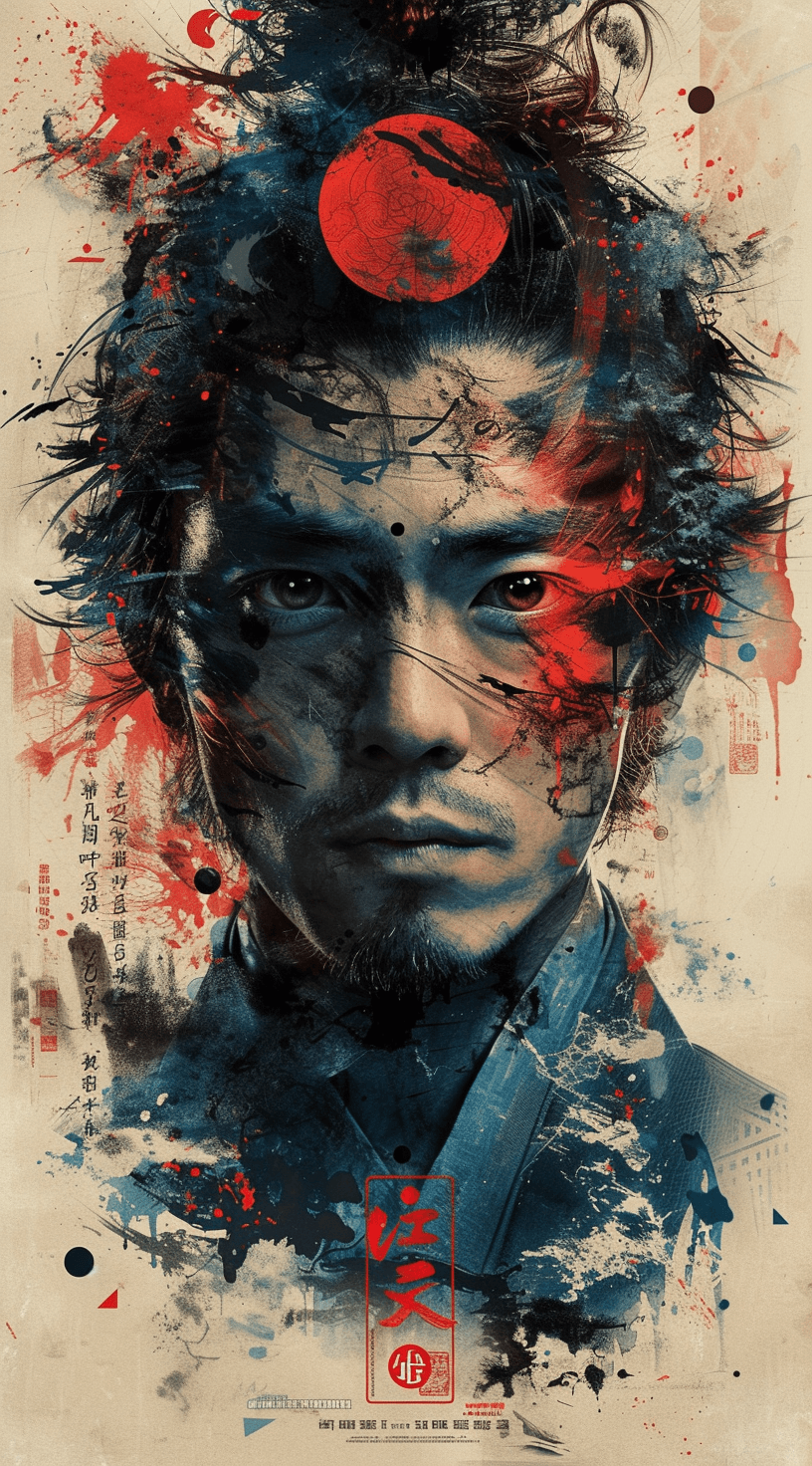 AI generated: movie poster, male character in black, white and blue, in the style of yoh nagao, light-focused --ar...